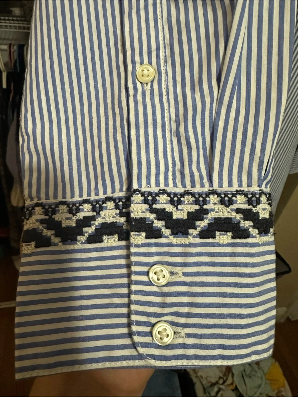 JCREW NWT Striped Blue & White Long-Sleeve long tunic w embroidered trim